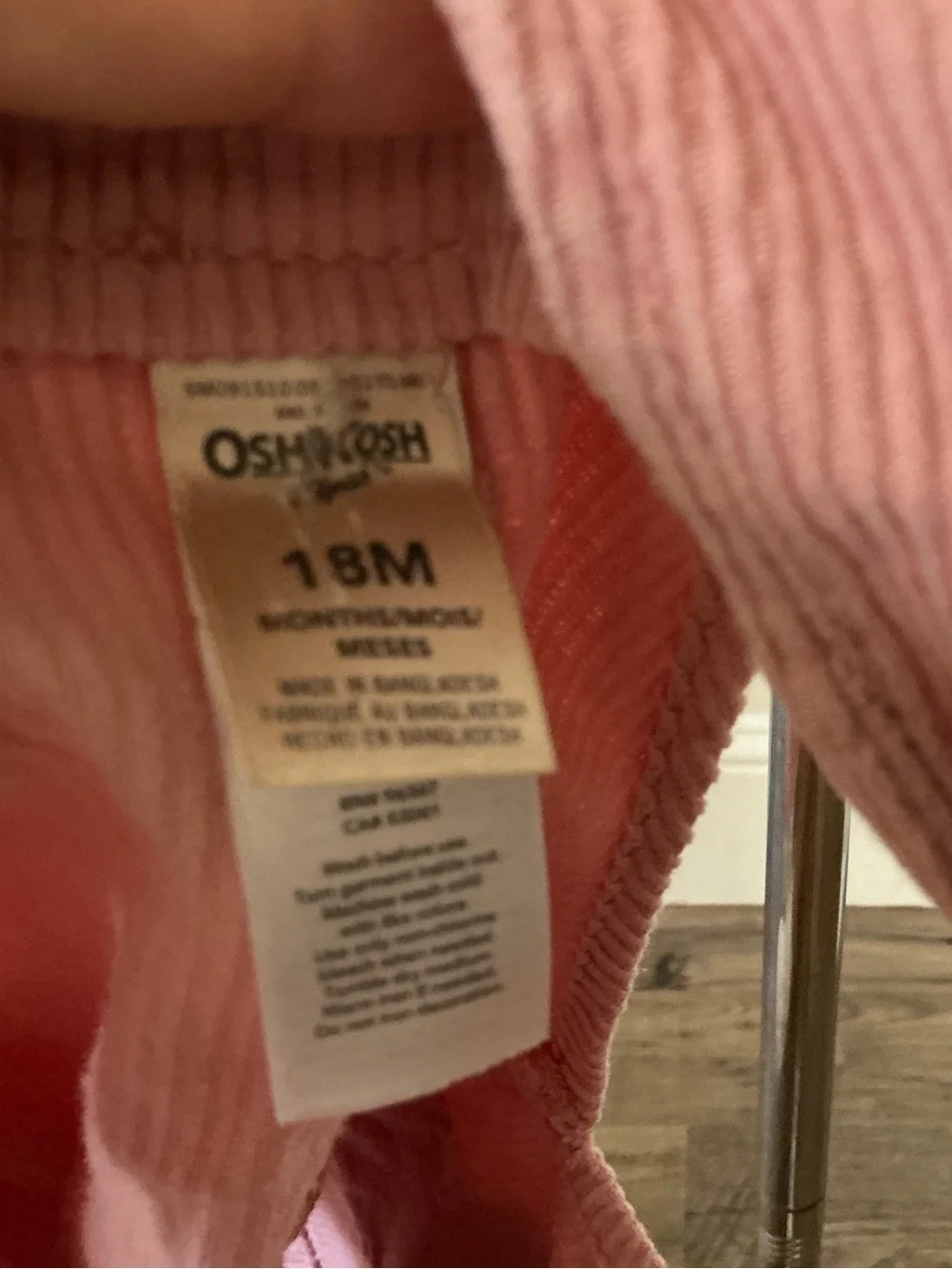 OshKosh B'gosh Dusty Pink Corduroy Button Pinafore Dress